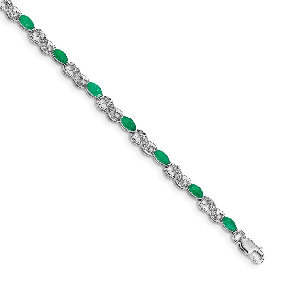 14k White Gold Diamond & Emerald Infinity Bracelet